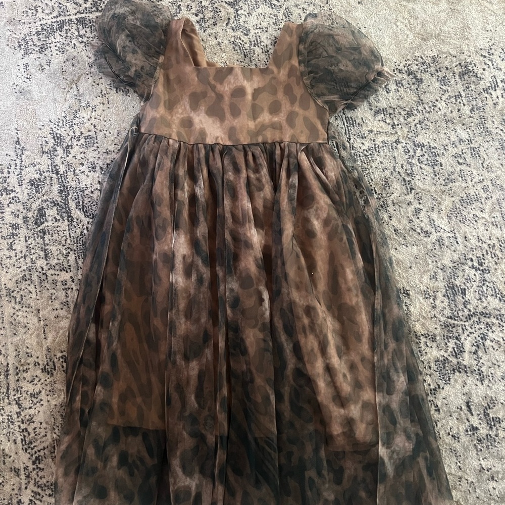 Stylish Brown Leopard Print Kids Casual Dress